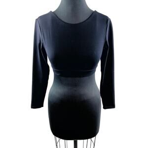 CSB Crop Shop Boutique Black Crop Top Backless Crew Neck Long Sleeve Sz Medium M